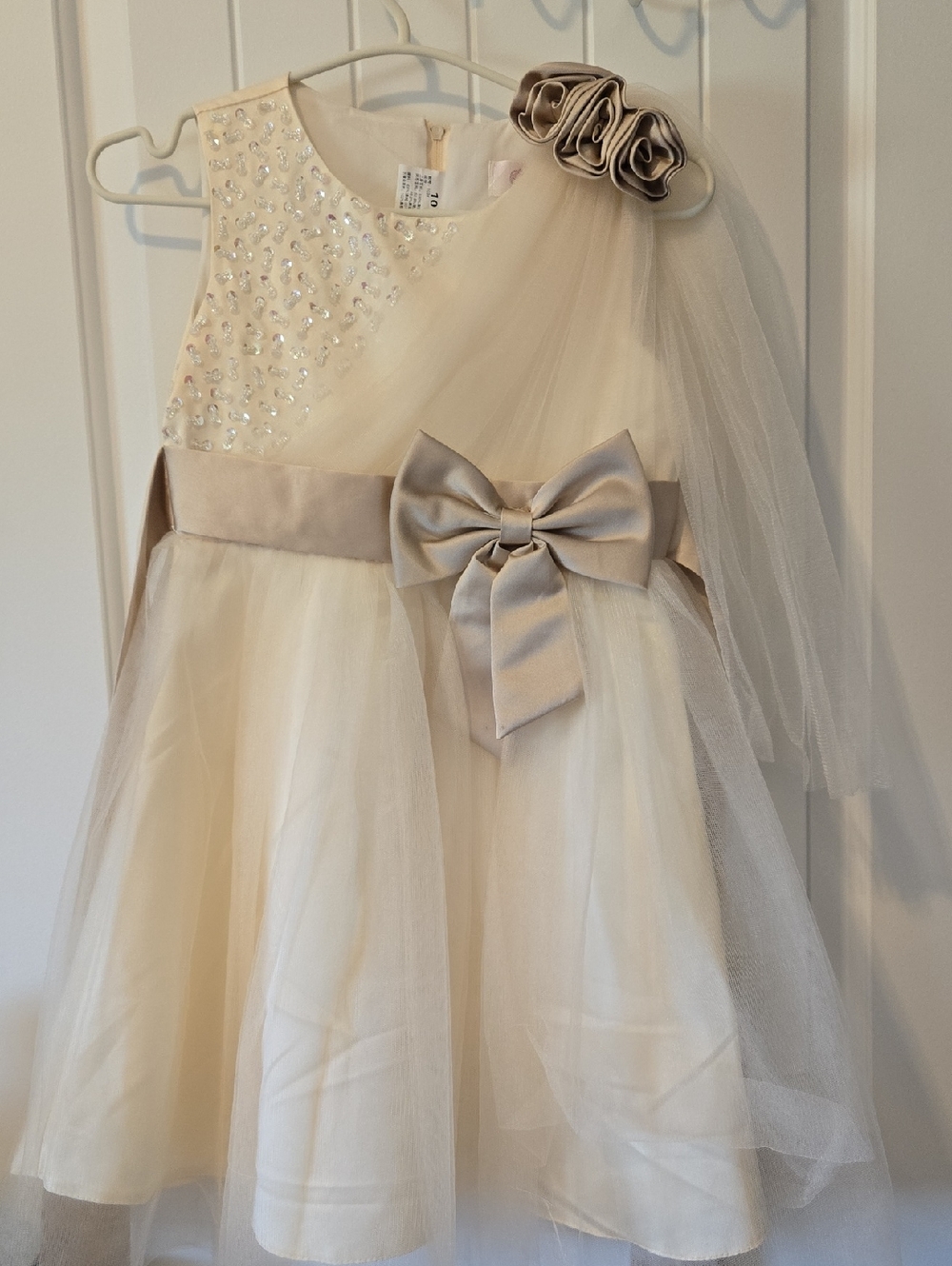 Ivory Tulle Girls' Formal Dress with Champagne Satin Bow